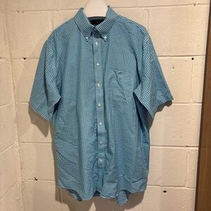 Stanford men’s short sleeve blue check button up shirt